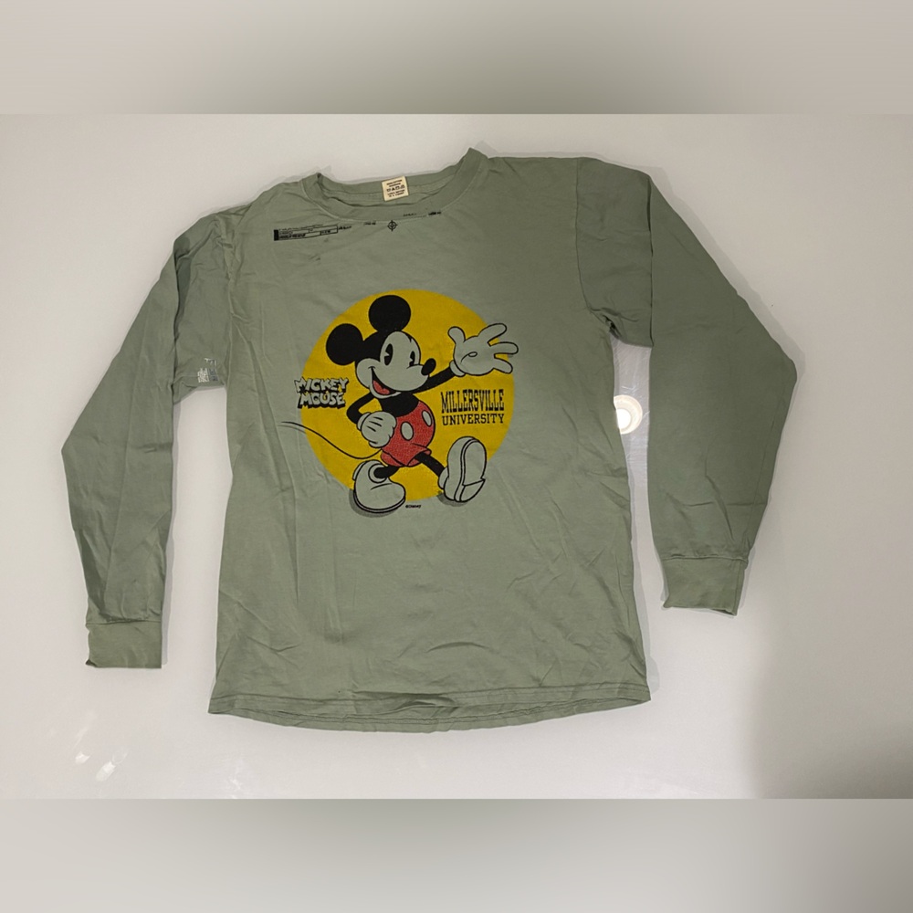 Disney Mickey Mouse Light Green Unisex Long Sleeve Shirt Size Small 100% Blue 84
